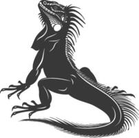 AI generated Silhouette Iguana Animal black color only full body vector