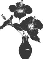 AI generated Silhouette hibiscus flower in the vase black color only vector