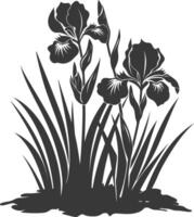 AI generated Silhouette iris flower in the ground black color only vector