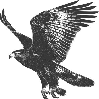 AI generated Silhouette hawk animal fly black color only full body