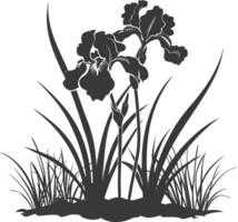 AI generated Silhouette iris flower in the ground black color only vector