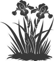 AI generated Silhouette iris flower in the ground black color only vector