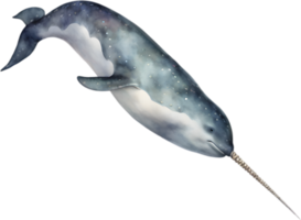 AI generated Watercolor painting of a cute Narwhal. png