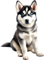 ai gerado aguarela pintura do uma fofa siberian rouco cachorro. png