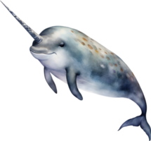 AI generated Watercolor painting of a cute Narwhal. png