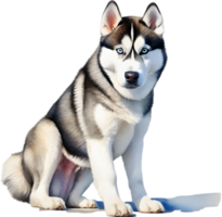 ai gegenereerd waterverf schilderij van een schattig Siberisch schor hond. png