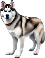 ai gerado aguarela pintura do uma fofa siberian rouco cachorro. png