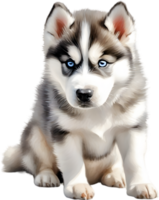 ai gegenereerd waterverf schilderij van een schattig Siberisch schor hond. png