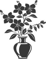 AI generated Silhouette jasmin flower in the vase black color only vector