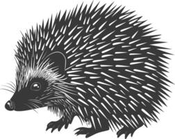 AI generated Silhouette Hedgehog animal black color only full body vector