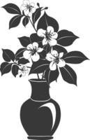 AI generated Silhouette jasmin flower in the vase black color only vector