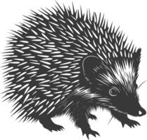 AI generated Silhouette Hedgehog animal black color only full body vector