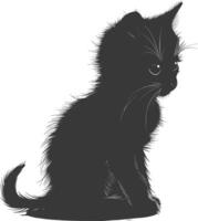 AI generated Silhouette kitten cute animal black color only full body vector