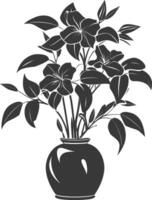 AI generated Silhouette jasmin flower in the vase black color only vector