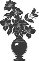 AI generated Silhouette jasmin flower in the vase black color only vector