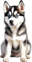 ai gerado aguarela pintura do uma fofa siberian rouco cachorro. png