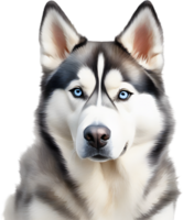 ai gegenereerd waterverf schilderij van een schattig Siberisch schor hond. png