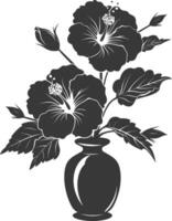 AI generated Silhouette hibiscus flower in the vase black color only vector