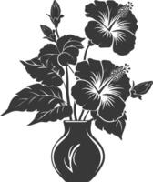AI generated Silhouette hibiscus flower in the vase black color only vector