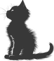 AI generated Silhouette kitten cute animal black color only full body vector