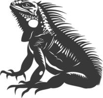 AI generated Silhouette Iguana Animal black color only full body vector