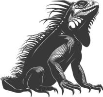 AI generated Silhouette Iguana Animal black color only full body vector