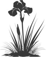 AI generated Silhouette iris flower in the ground black color only vector