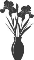 AI generated Silhouette iris flower in the vase black color only vector