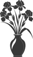 AI generated Silhouette iris flower in the vase black color only vector