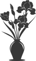 AI generated Silhouette iris flower in the vase black color only vector