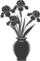 AI generated Silhouette iris flower in the vase black color only vector