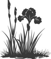 AI generated Silhouette iris flower in the ground black color only vector