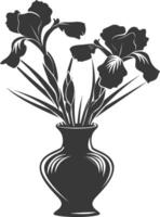 AI generated Silhouette iris flower in the vase black color only vector