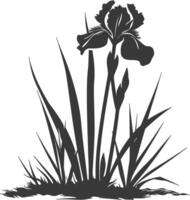 AI generated Silhouette iris flower in the ground black color only vector