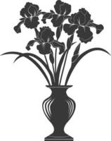 AI generated Silhouette iris flower in the vase black color only vector