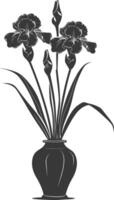 AI generated Silhouette iris flower in the vase black color only vector