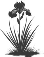 AI generated Silhouette iris flower in the ground black color only vector