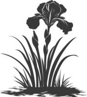 AI generated Silhouette iris flower in the ground black color only vector