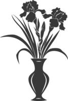 AI generated Silhouette iris flower in the vase black color only vector