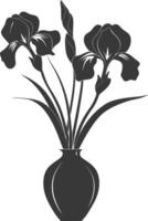 AI generated Silhouette iris flower in the vase black color only vector