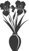 AI generated Silhouette iris flower in the vase black color only vector