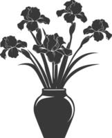 AI generated Silhouette iris flower in the vase black color only vector