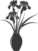 AI generated Silhouette iris flower in the vase black color only vector