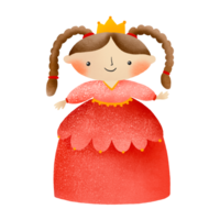 Cute princess with a crown in a red dress. Cute baby illustration on isolated background png