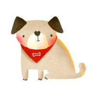 ein komisch Karikatur Hund sitzt mit ein rot Schal um seine Nacken. Hündchen Illustration. Hand gezeichnet Illustration auf isoliert Hintergrund. Kinder Design png