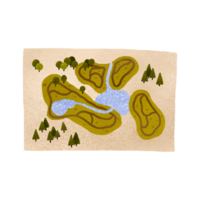 Map for tourists with forests and a river. Tourist map. Cute children's cartoon illustration with landscape. Travel and navigation png