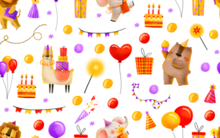 desatado fundo para a feriado. selvagem animais comemoro feliz aniversário. crianças desenhado à mão fundo para aniversários e crianças feriados. png