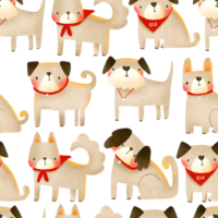 senza soluzione di continuità modello con divertente cartone animato cani. divertente animali domestici. cucciolo illustrazione. mano disegnato sfondo illustrazione su isolato sfondo. bambini design png