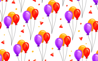 Seamless background with bright balloons. Children's hand-drawn background for birthdays and children's holidays. png