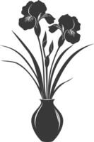 AI generated Silhouette iris flower in the vase black color only vector